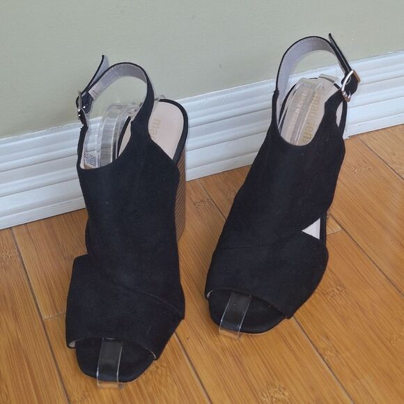 Madden NYC Chunky Stacked Heel Sandal Slingback Black Micro Suede 5" size 10M - Picture 3 of 16